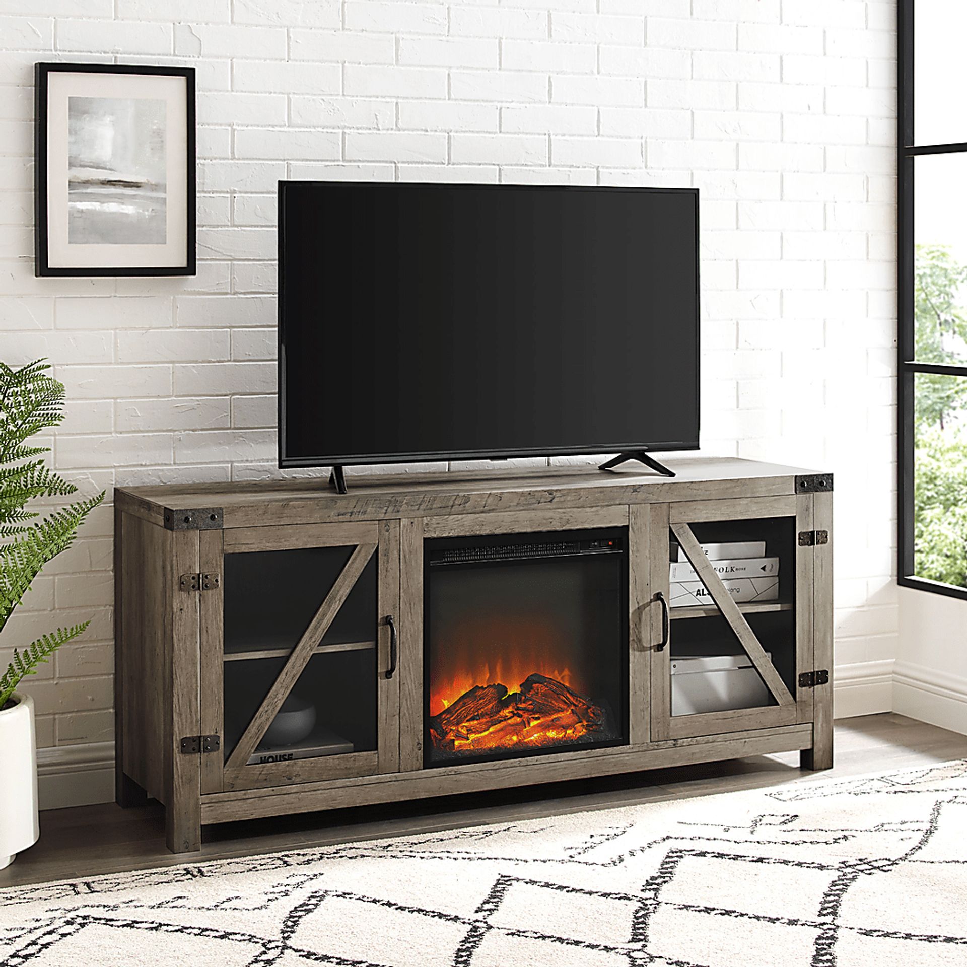 Dannelly Gray 58 in. Console, With Electric Fireplace - Image 5