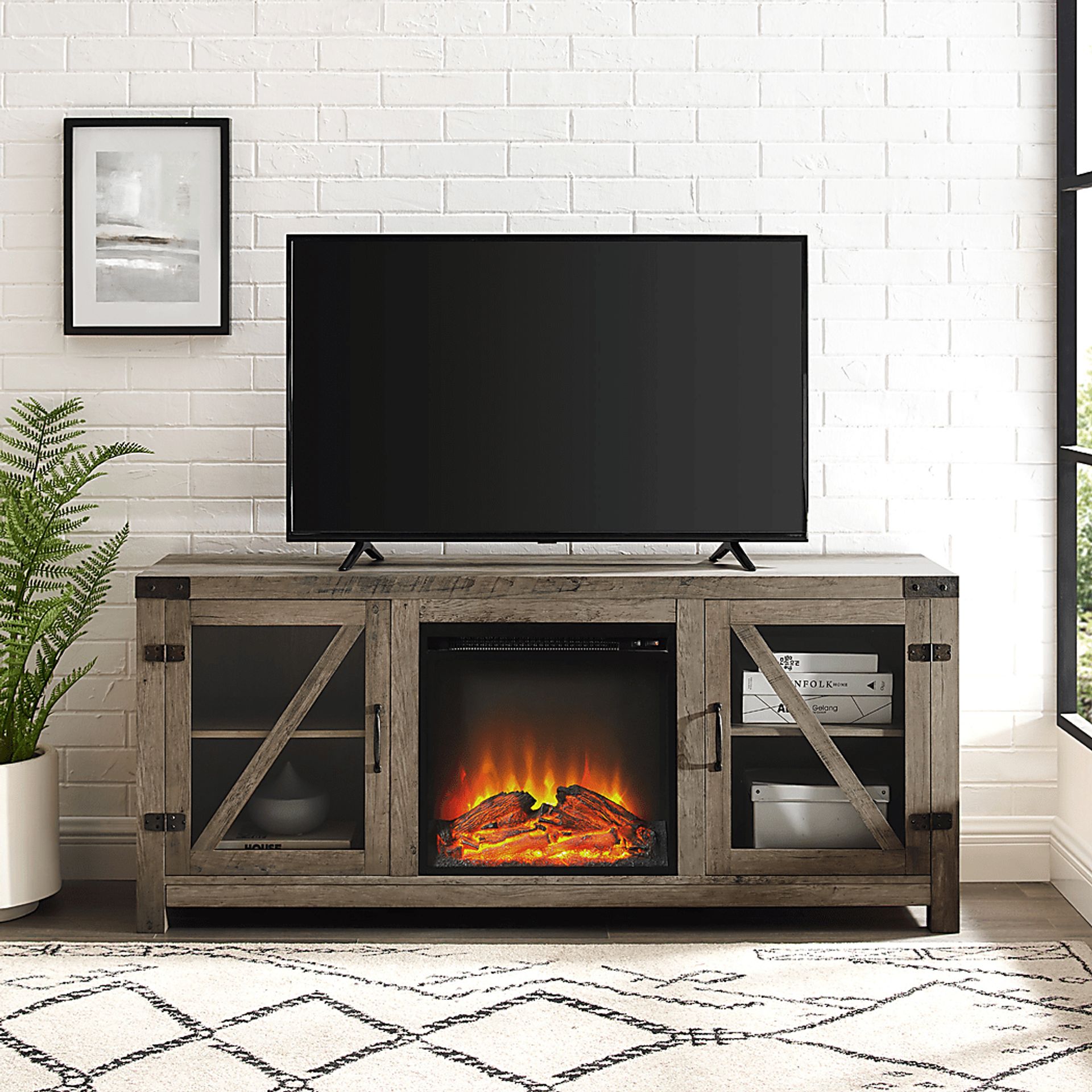 Dannelly Gray 58 in. Console, With Electric Fireplace - Image 6