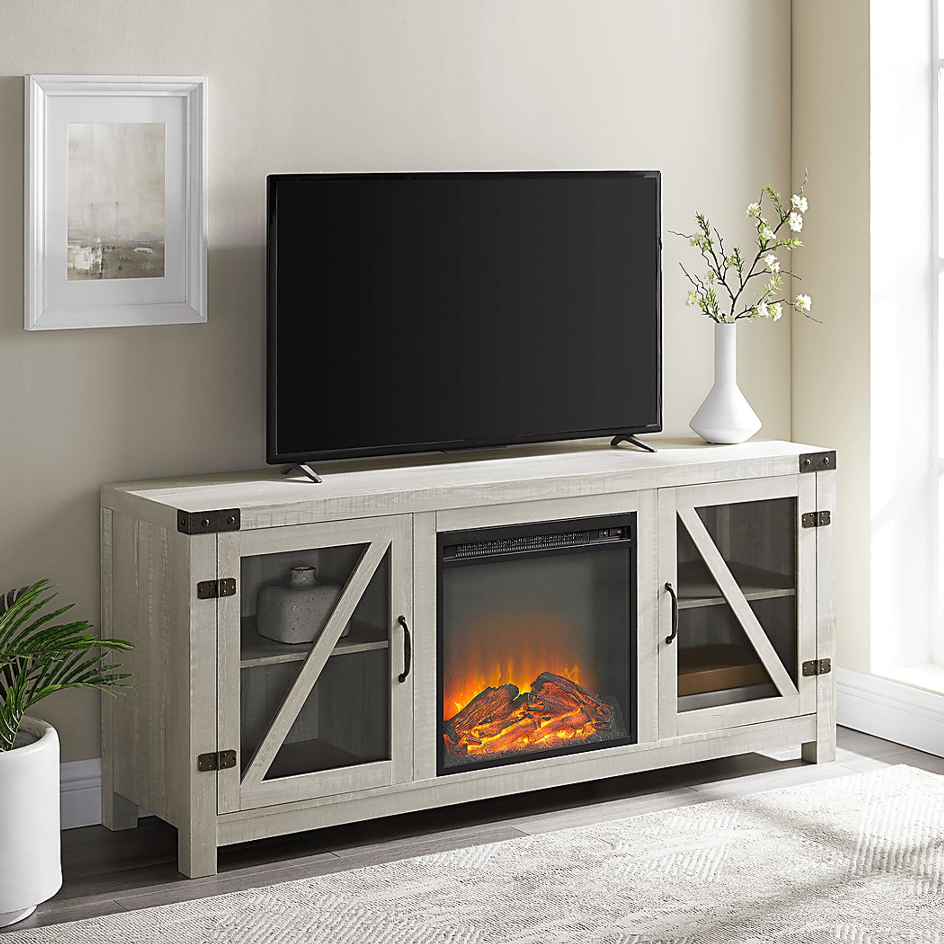 Dannelly Stone 58 in. Console, With Electric Fireplace - Image 5