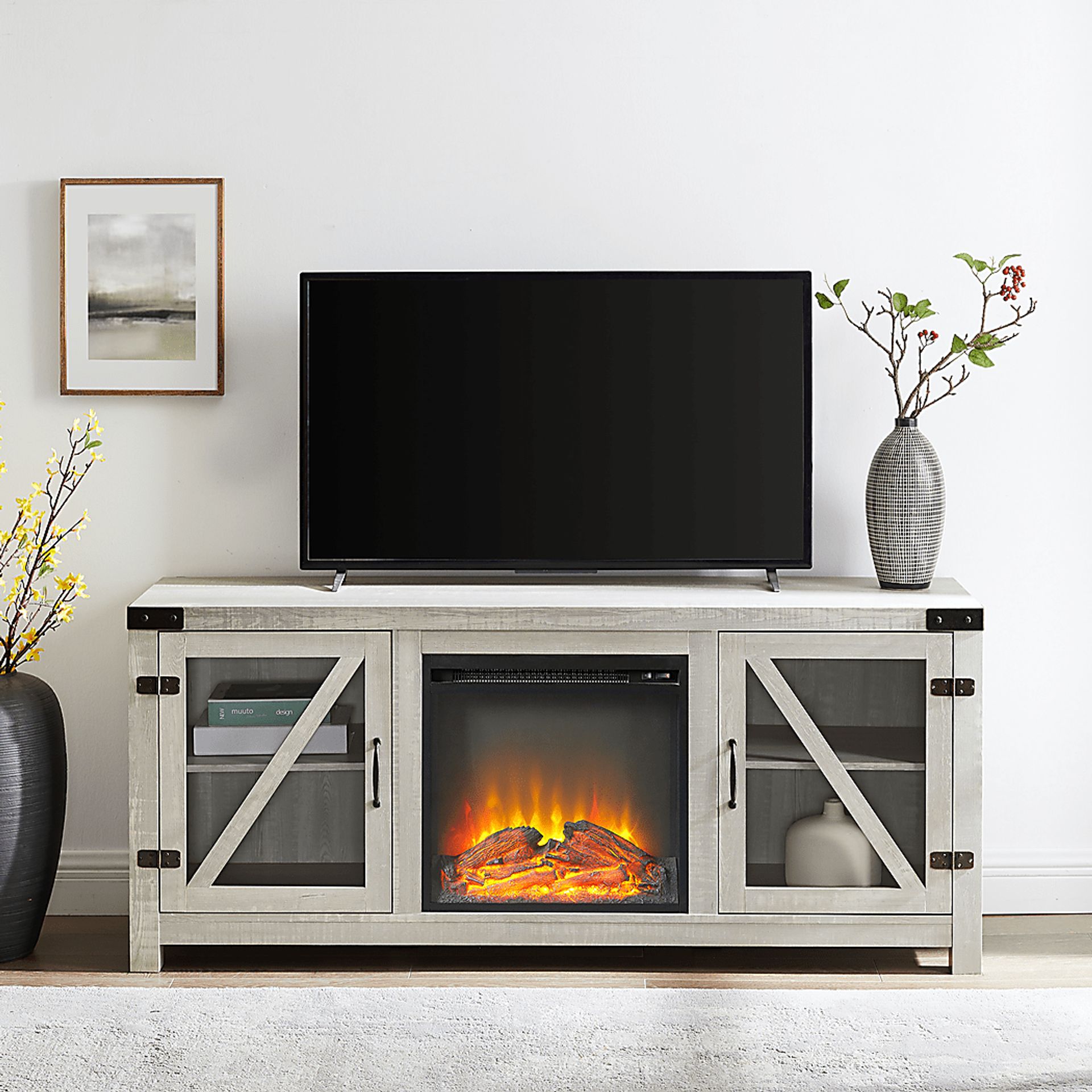 Dannelly Stone 58 in. Console, With Electric Fireplace - Image 6