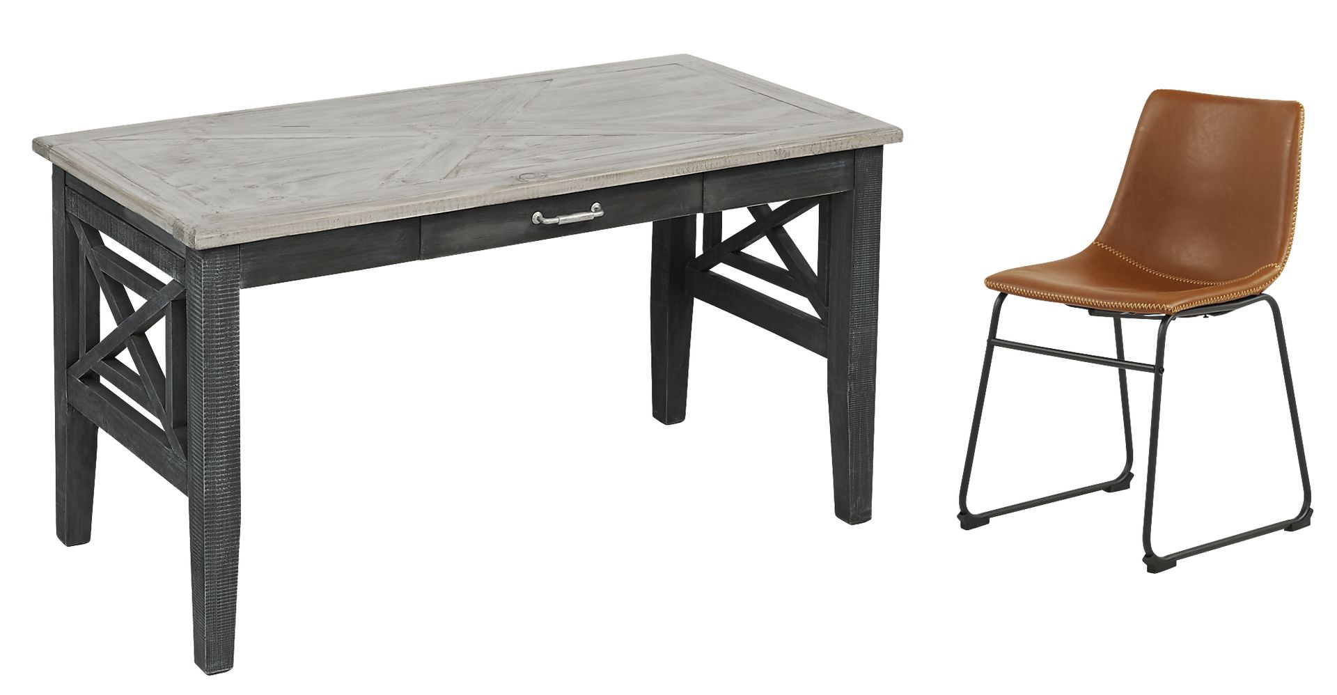 Danusa Gray Writing Desk with Brown Chair - Image 1