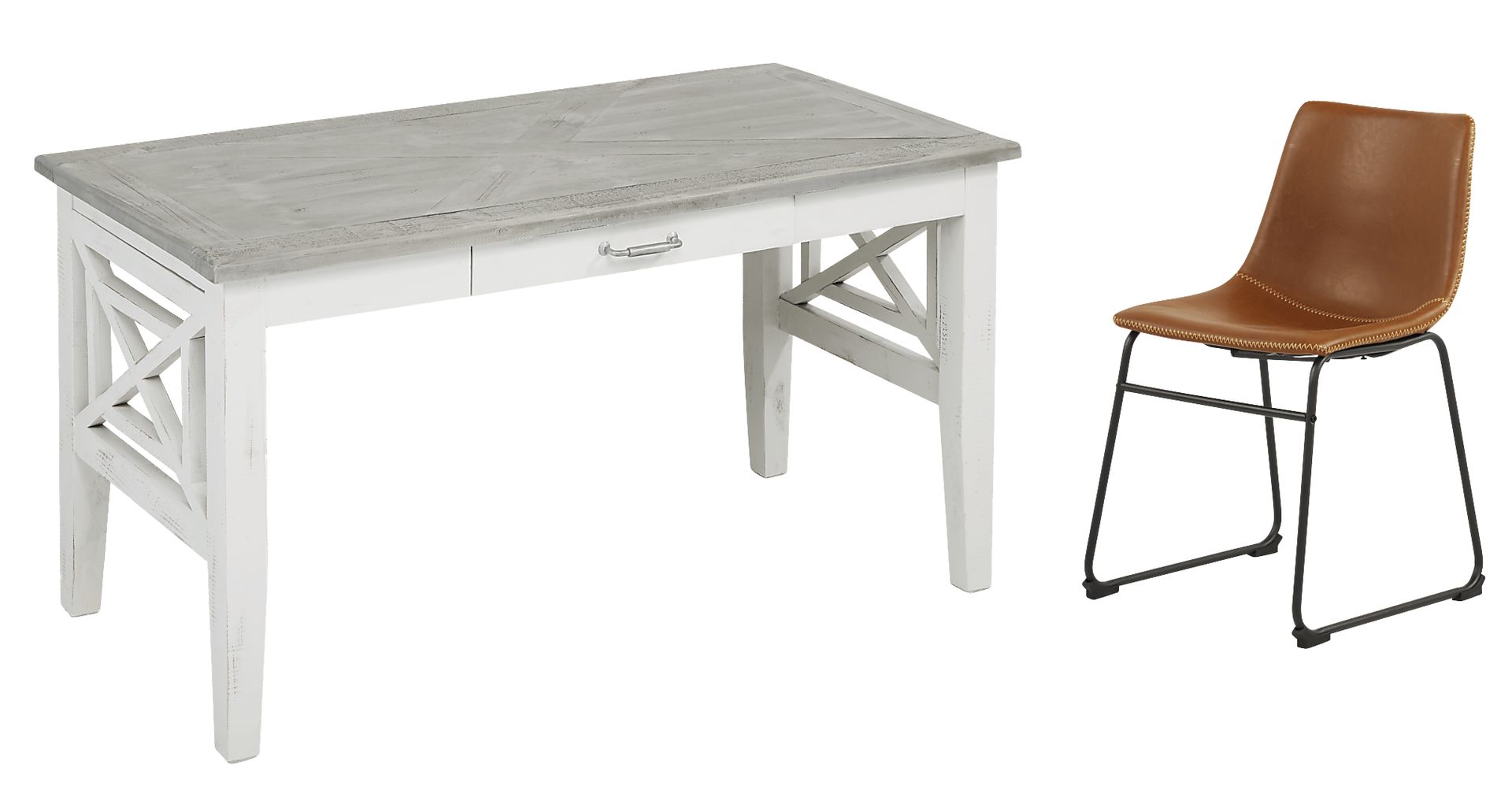 Danusa White Writing Desk with Brown Chair - Image 1