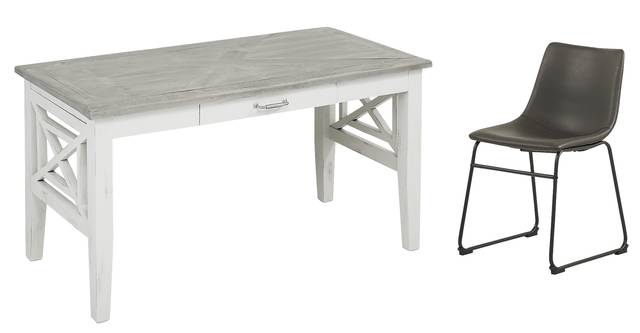 Danusa White Writing Desk with Gray Chair - Thumbnail - Image 1