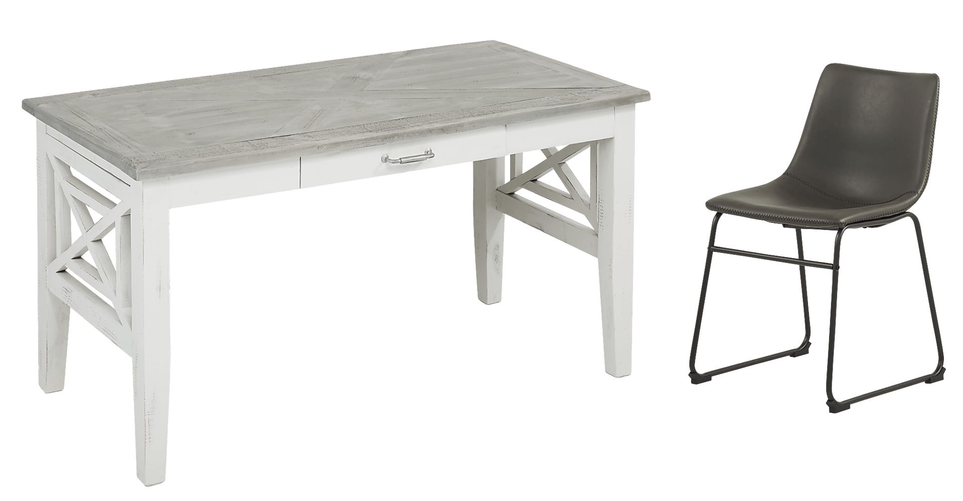 Danusa White Writing Desk with Gray Chair - Image 1