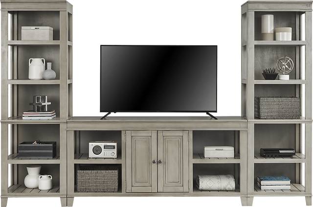 Darby Brook Light Gray 3 Pc Wall Unit with 66 in. Console - Thumbnail - Image 2