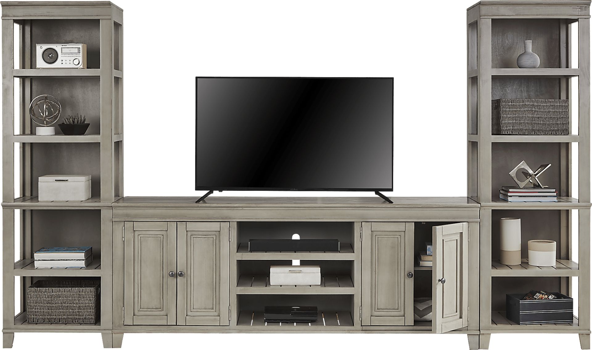 Darby Brook Light Gray 3 Pc Wall Unit with 80 in. Console - Image 3