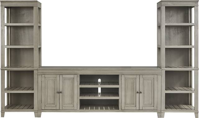 Darby Brook Light Gray 3 Pc Wall Unit with 80 in. Console - Thumbnail - Image 1