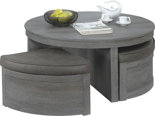 Darien Gray Cocktail Table with Storage Ottomans