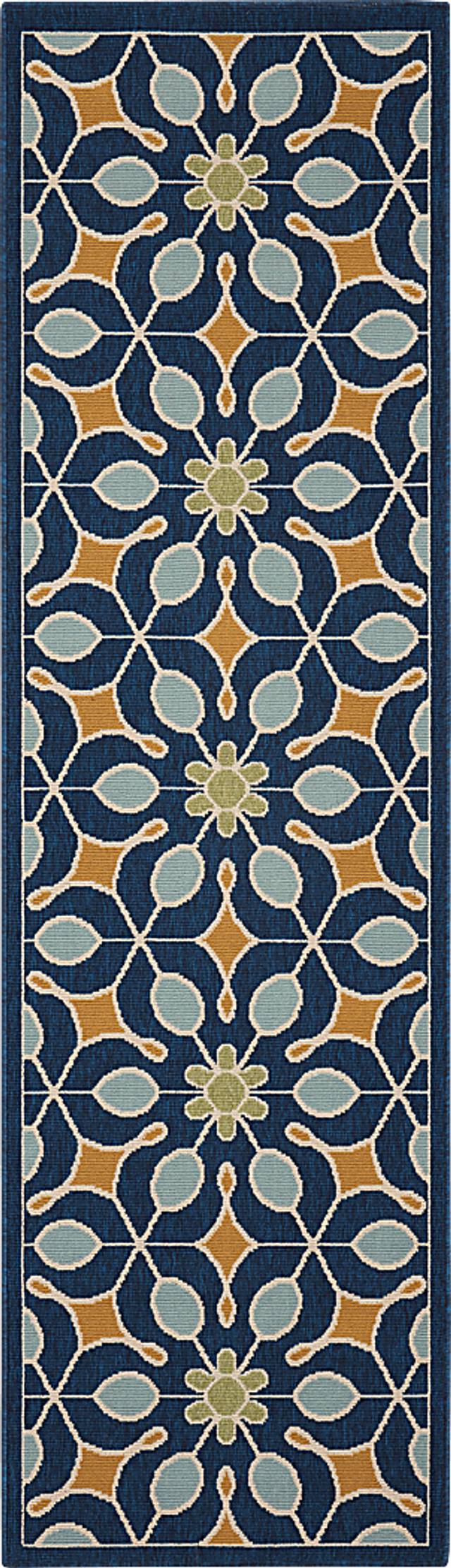 Darion Navy 2'3 x 7'6 Runner Indoor/Outdoor Rug - Thumbnail - Image 1