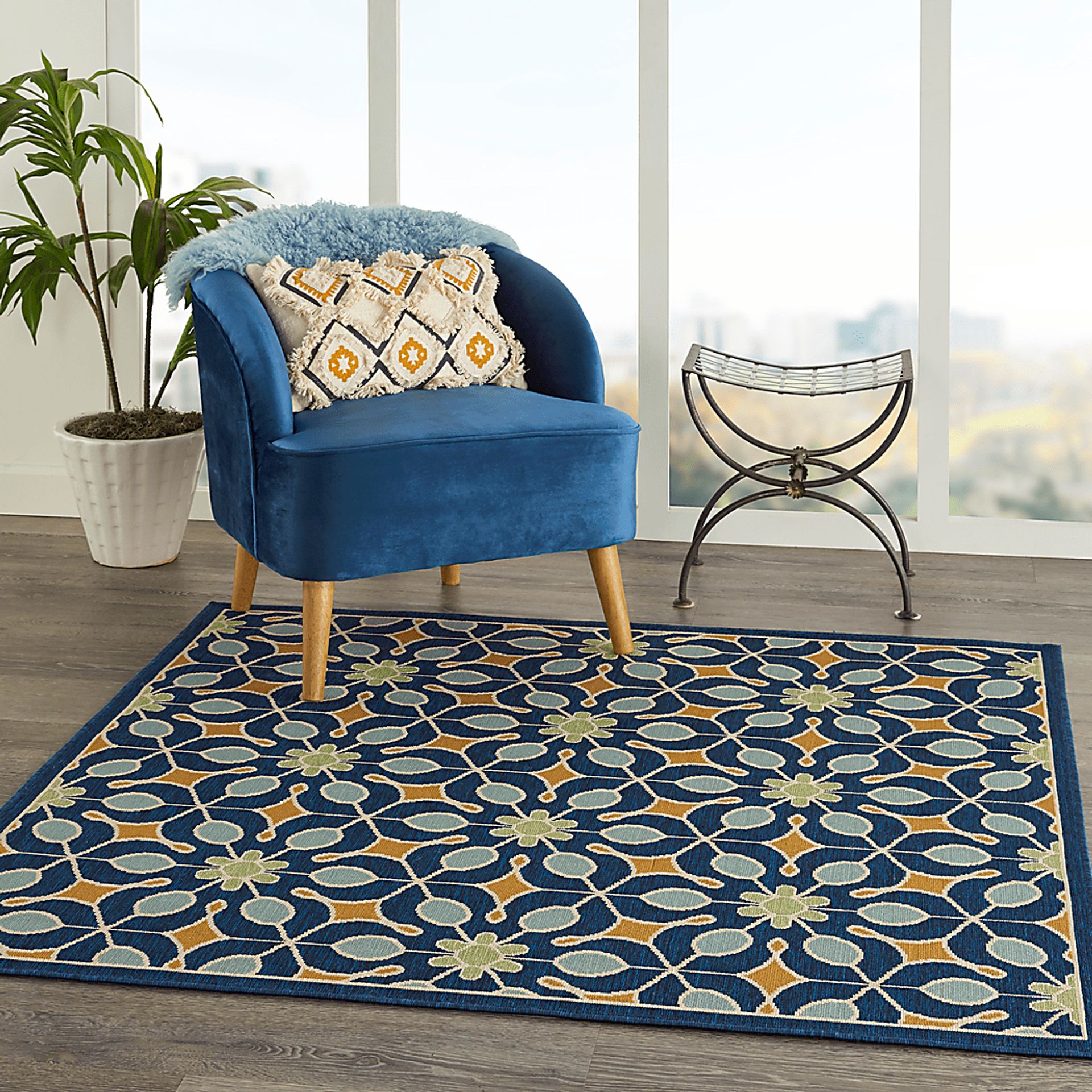 Darion Navy 5' x 5' Indoor/Outdoor Rug - Image 11