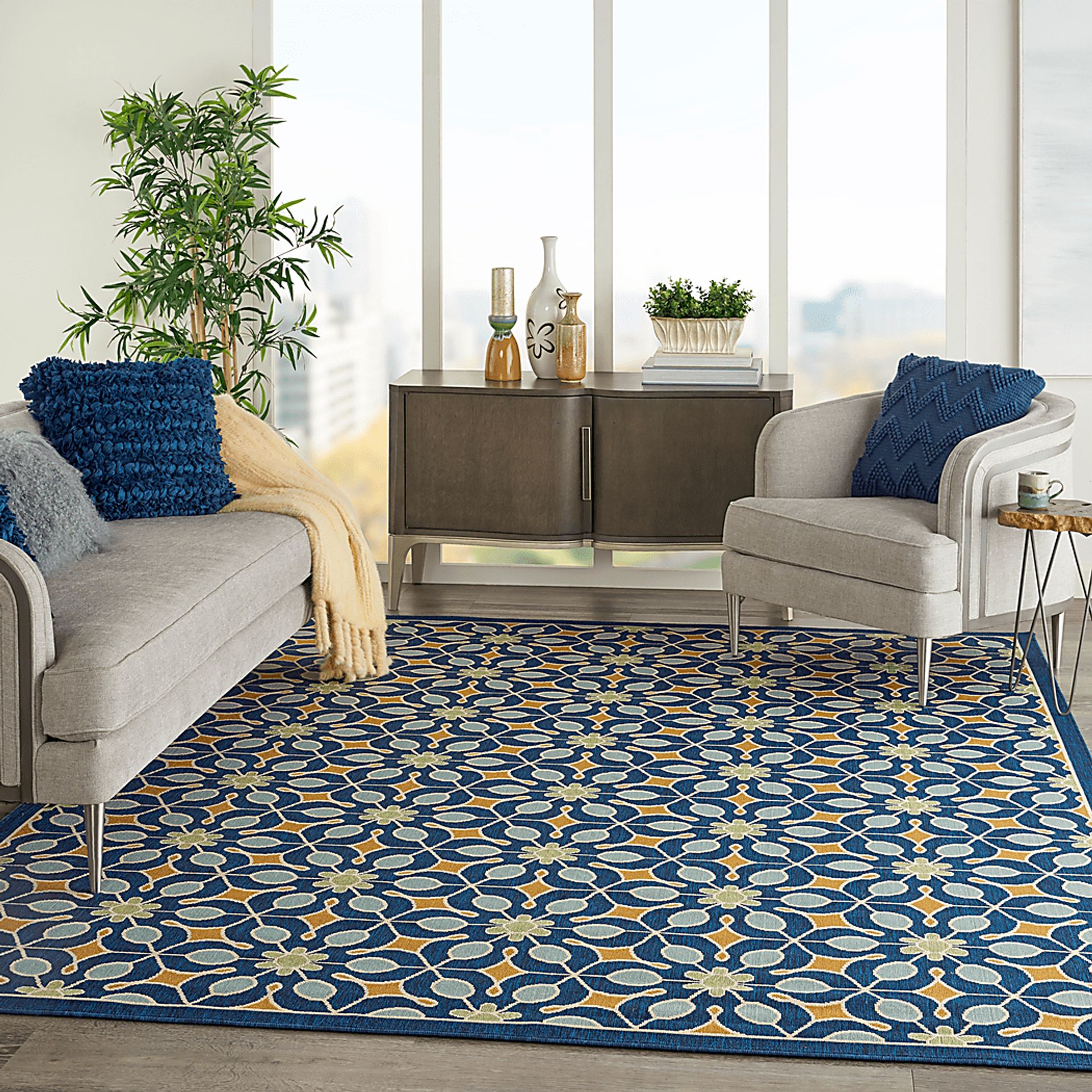 Darion Navy 5' x 5' Indoor/Outdoor Rug - Image 7