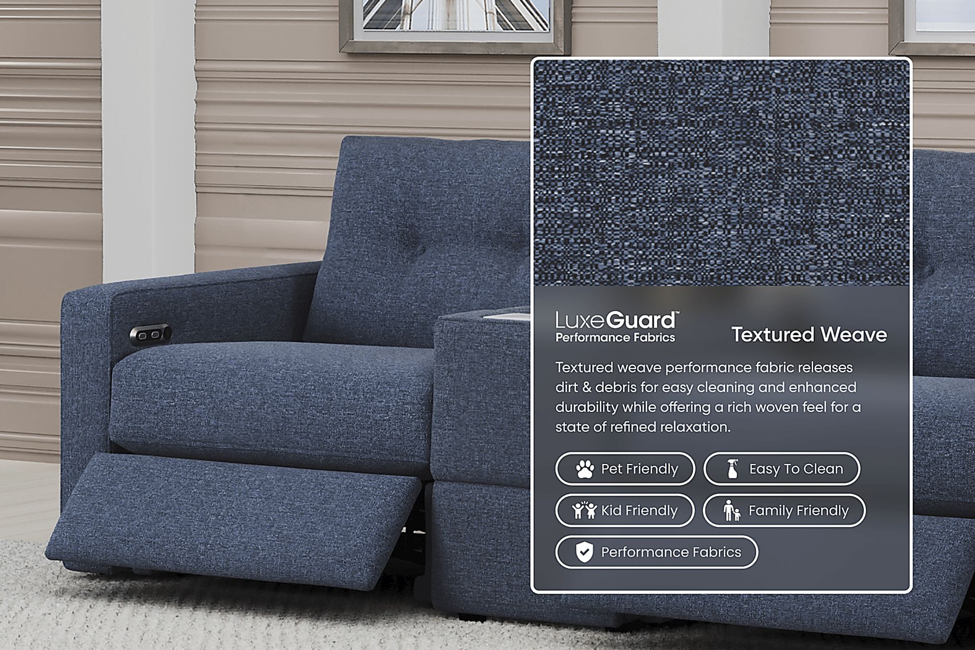 Dark Blue 3 Pc Power Reclining ModularOne with Media Console - Image 3