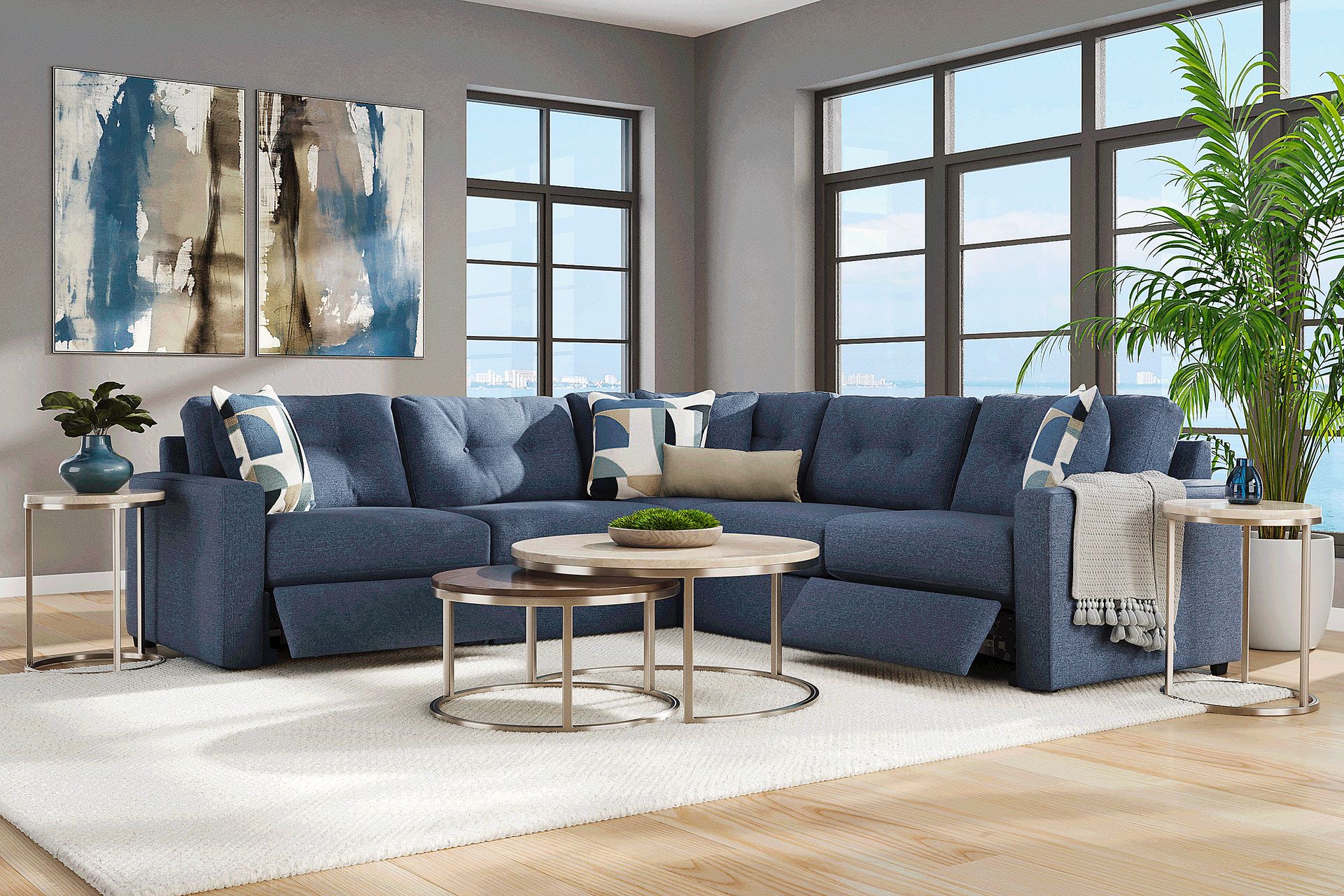Dark Blue 5 Pc Power Reclining ModularOne - Image 2