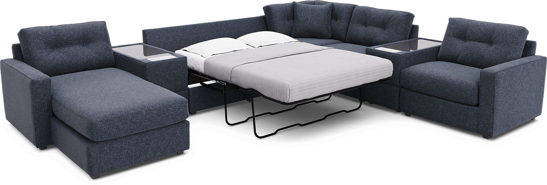Dark Blue 7 Pc ModularOne Gel Foam Sleeper with Media Consoles - Image 2