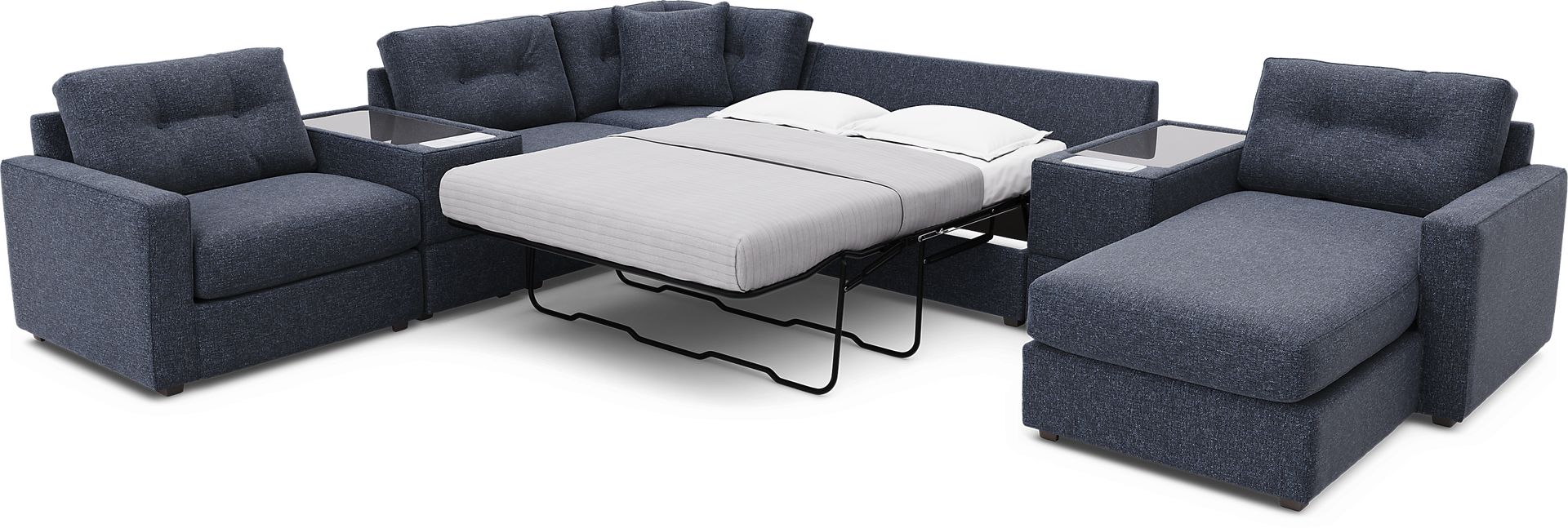 Dark Blue 7 Pc ModularOne Gel Foam Sleeper with Media Consoles - Image 2