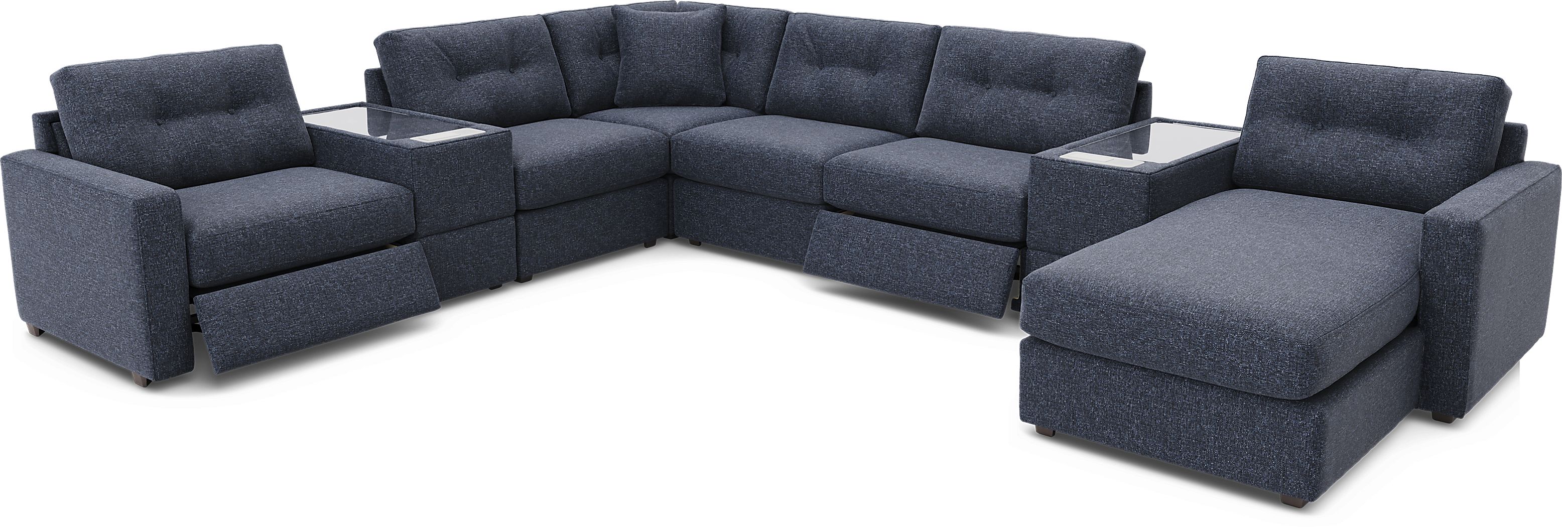 Dark Blue 8 Pc Power Reclining ModularOne with Media Consoles - Thumbnail 3
