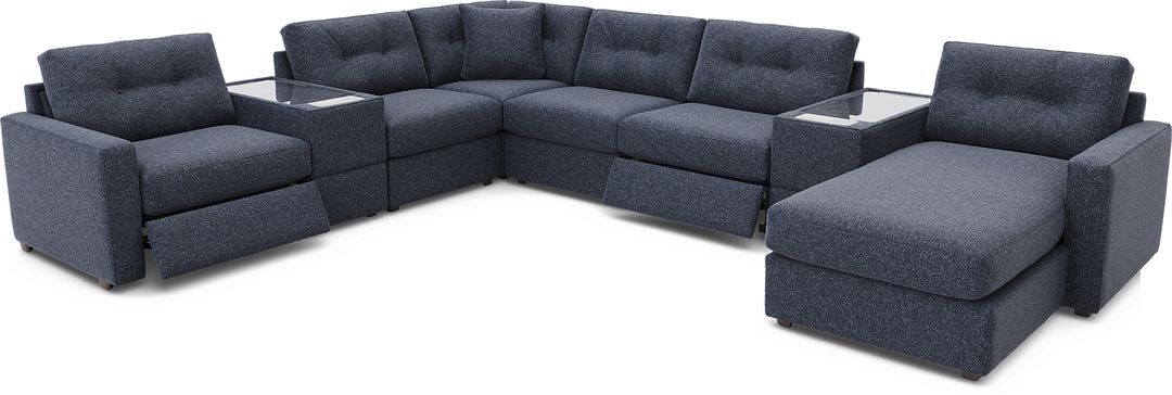 Dark Blue 8 Pc Power Reclining ModularOne with Media Consoles