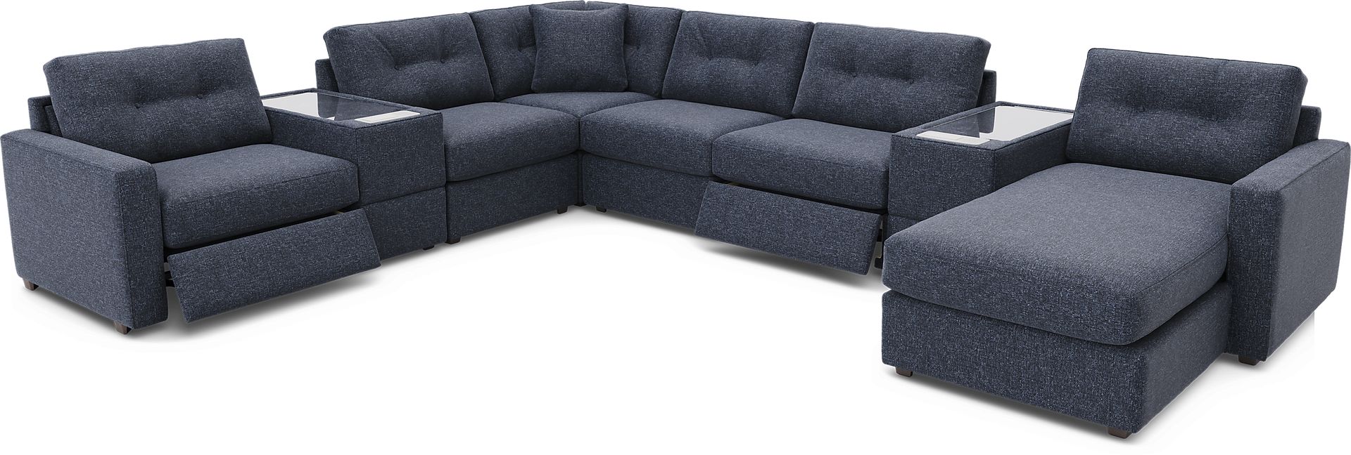 Dark Blue 8 Pc Power Reclining ModularOne with Media Consoles - Image 1