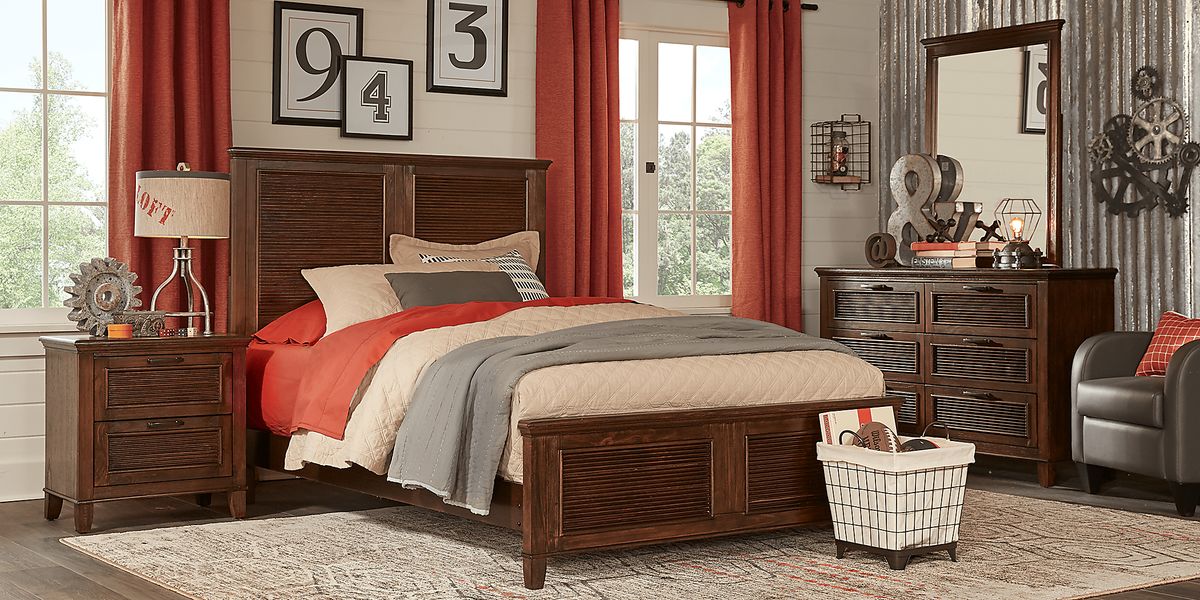 Dashel 5 Pc Brown Dark Wood Twin Bedroom Set With Mirror, Dresser, 3 Pc ...