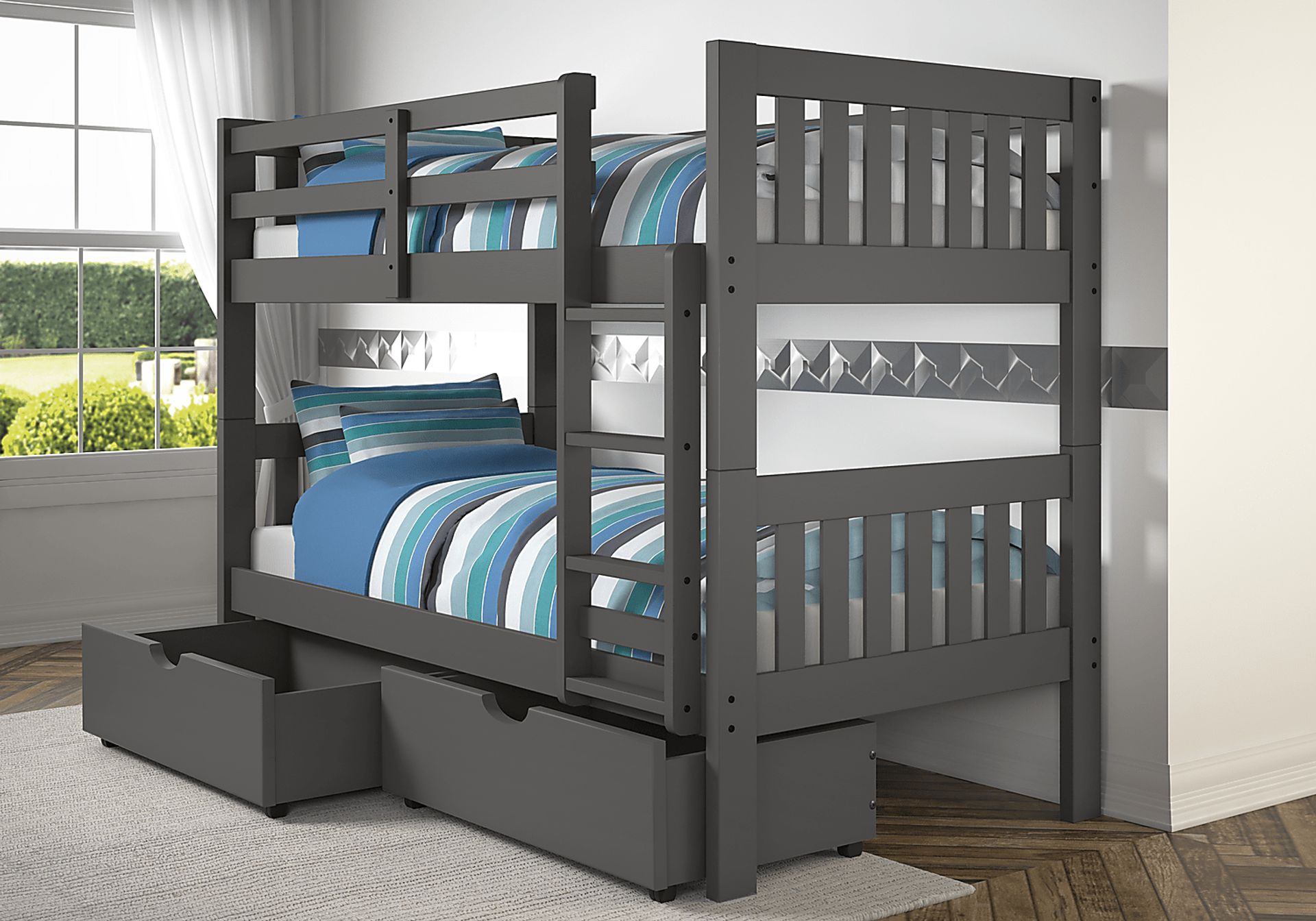 Dashill Gray Twin/Twin Bunk Bed with Storage Drawers - Image 2
