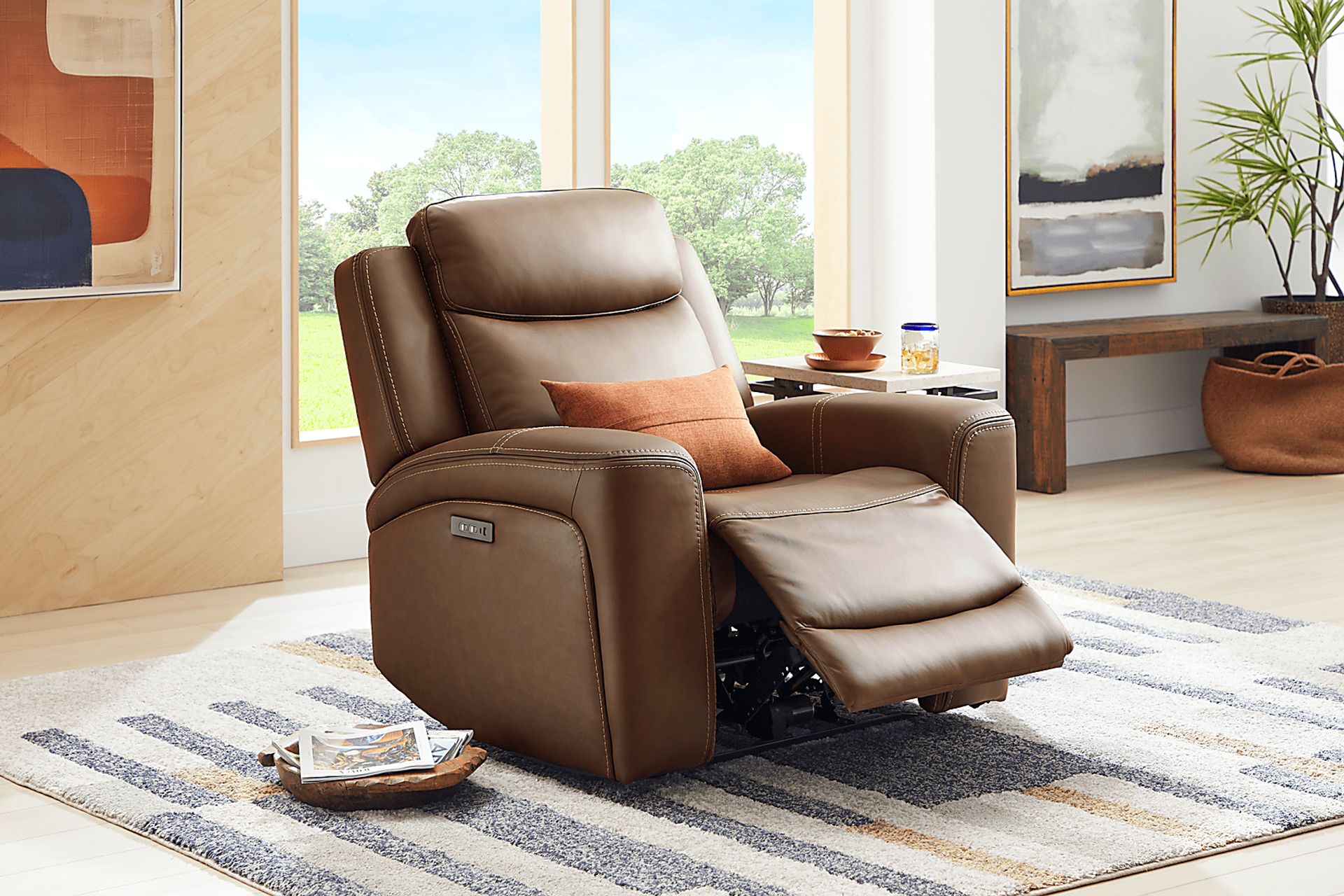 Davidson Brown Leather Dual Power Recliner - Image 3