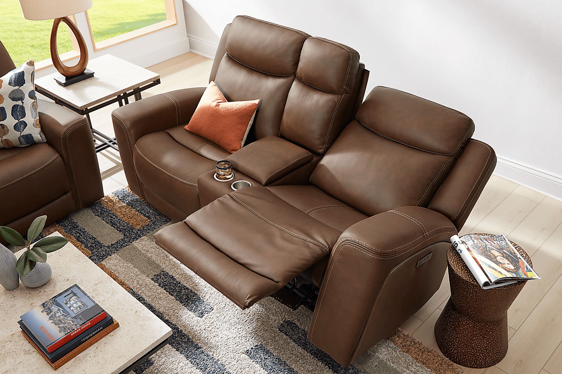 Davidson Brown Leather Dual Power Reclining Console Loveseat - Image 3