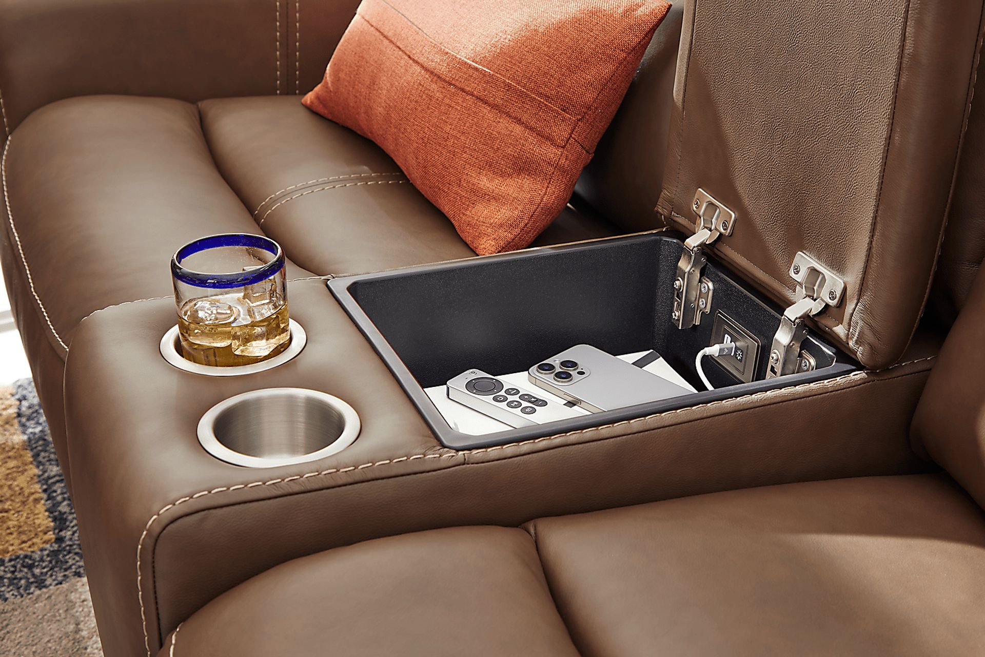 Davidson Brown Leather Dual Power Reclining Console Loveseat - Image 4
