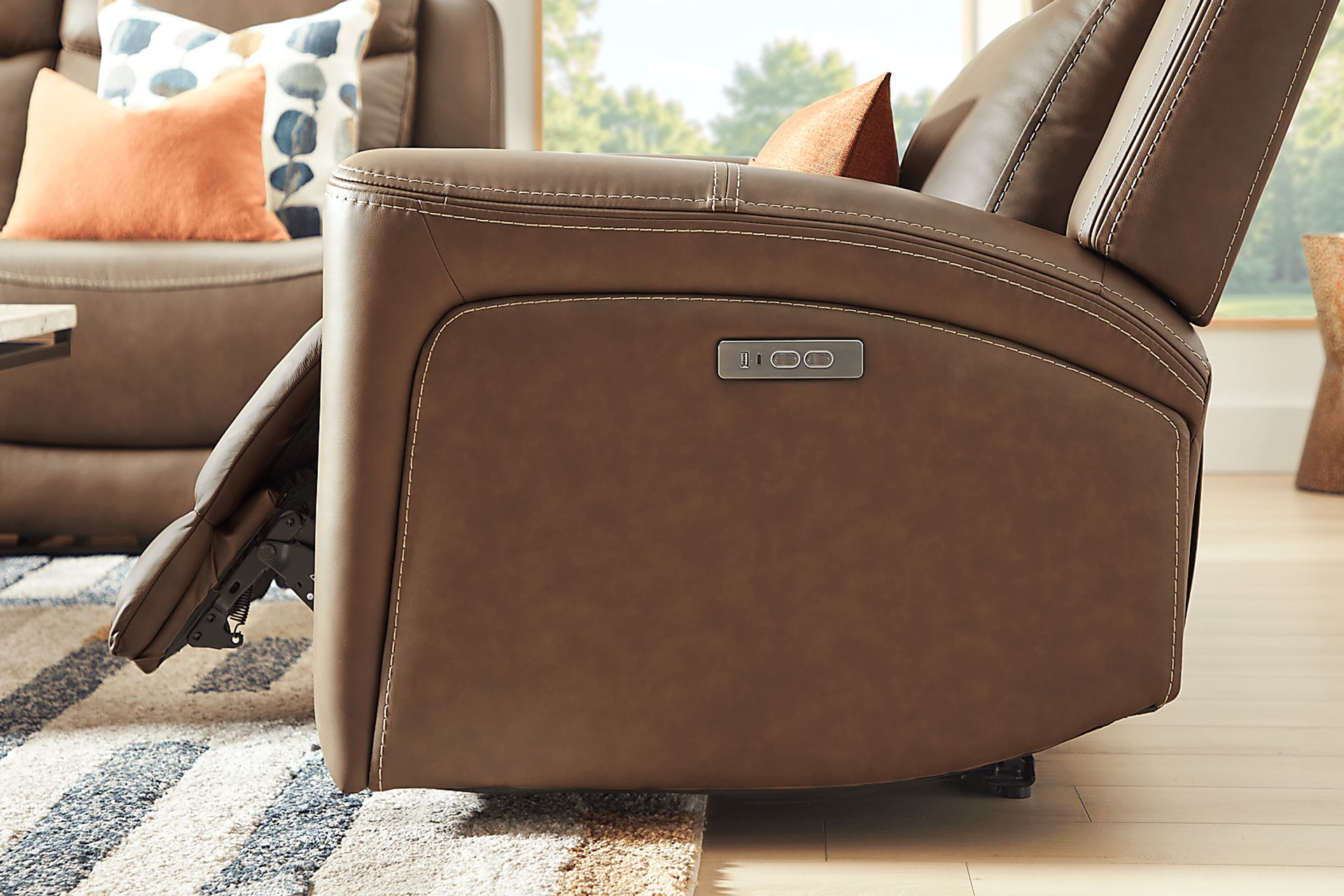 Davidson Brown Leather Dual Power Reclining Sofa - Image 5
