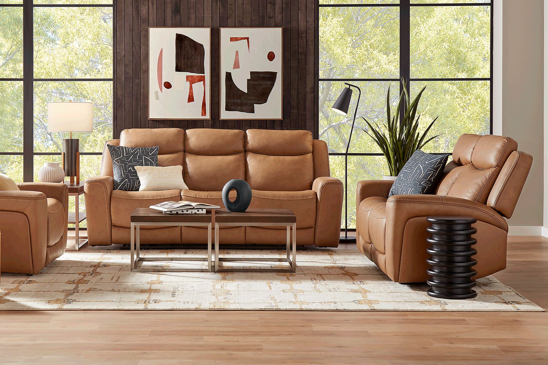Davidson Caramel Leather 8 Pc Living Room with Dual Power Reclining Sofa - Image 1
