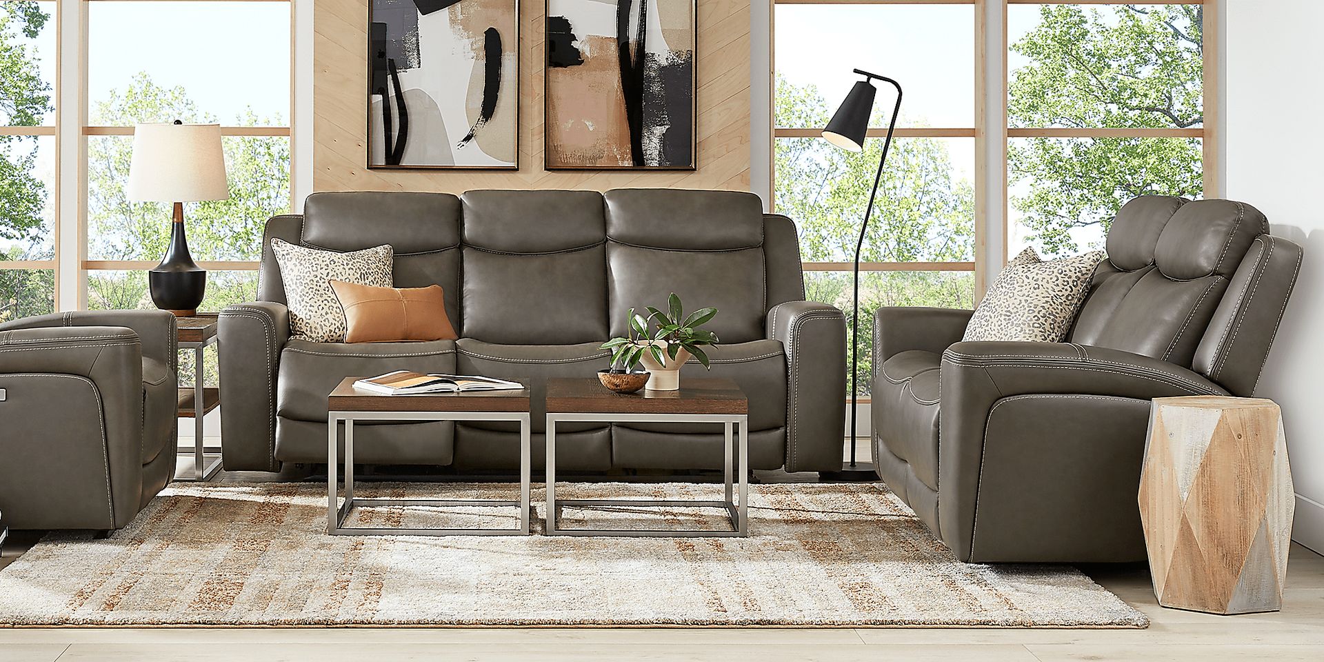Davidson Dark Gray Leather Dual Power Reclining Sofa - Image 2