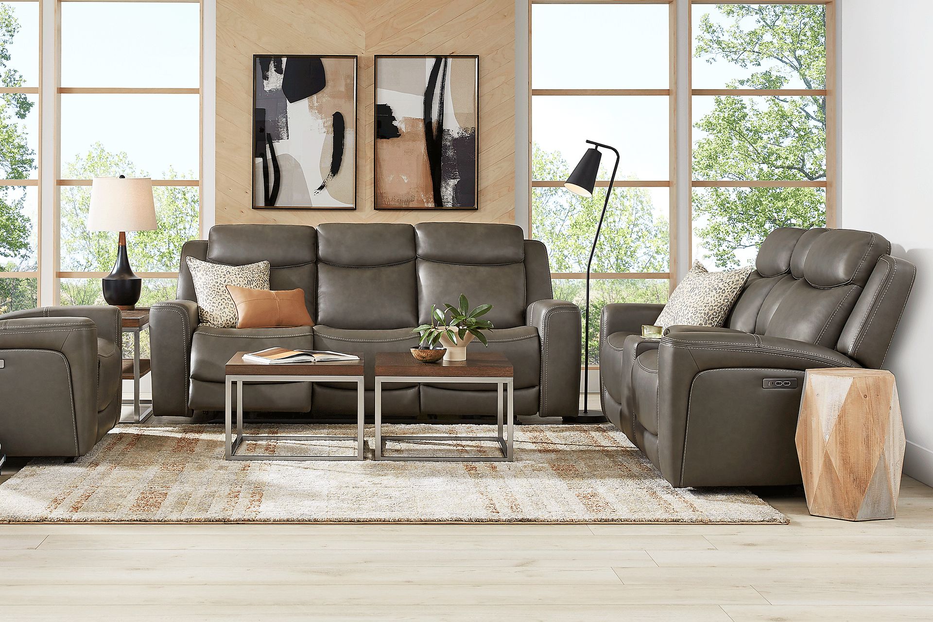 Davidson Dark Gray Leather 7 Pc Dual Power Reclining Living Room - Image 1