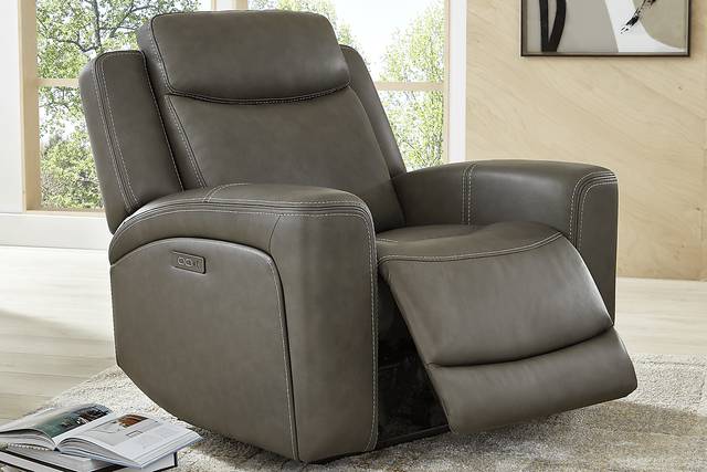 Davidson Dark Gray Leather Dual Power Recliner - Thumbnail - Image 4