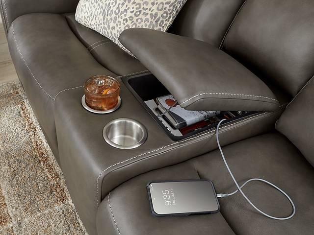 Davidson Dark Gray Leather 7 Pc Dual Power Reclining Living Room - Thumbnail - Image 10
