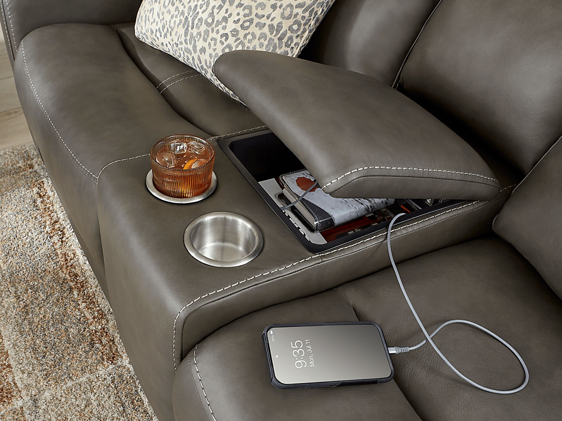 Davidson Dark Gray Leather 5 Pc Dual Power Reclining Living Room - Image 10