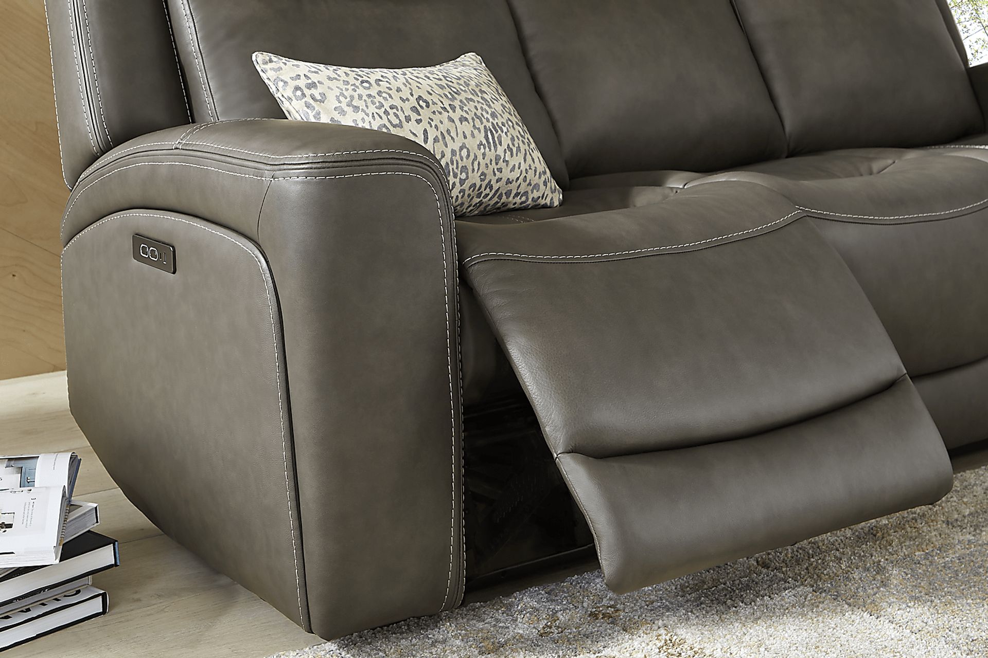 Davidson Dark Gray Leather Dual Power Reclining Sofa - Image 7