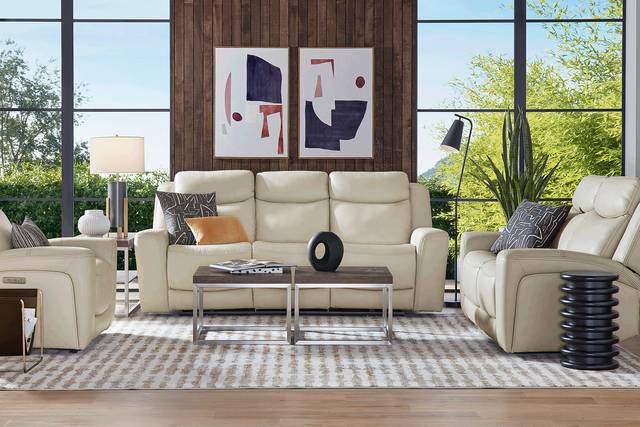Davidson Platinum Leather 2 Pc Living Room with Dual Power Reclining Sofa - Thumbnail - Image 1