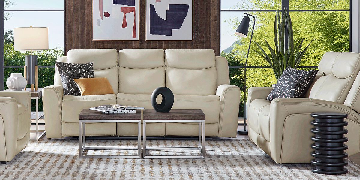 Drew & Jonathan Davidson 5 Pc Platinum Beige Leather Dual Power ...