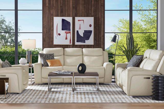 Davidson Platinum Leather 7 Pc Dual Power Reclining Living Room - Thumbnail - Image 1
