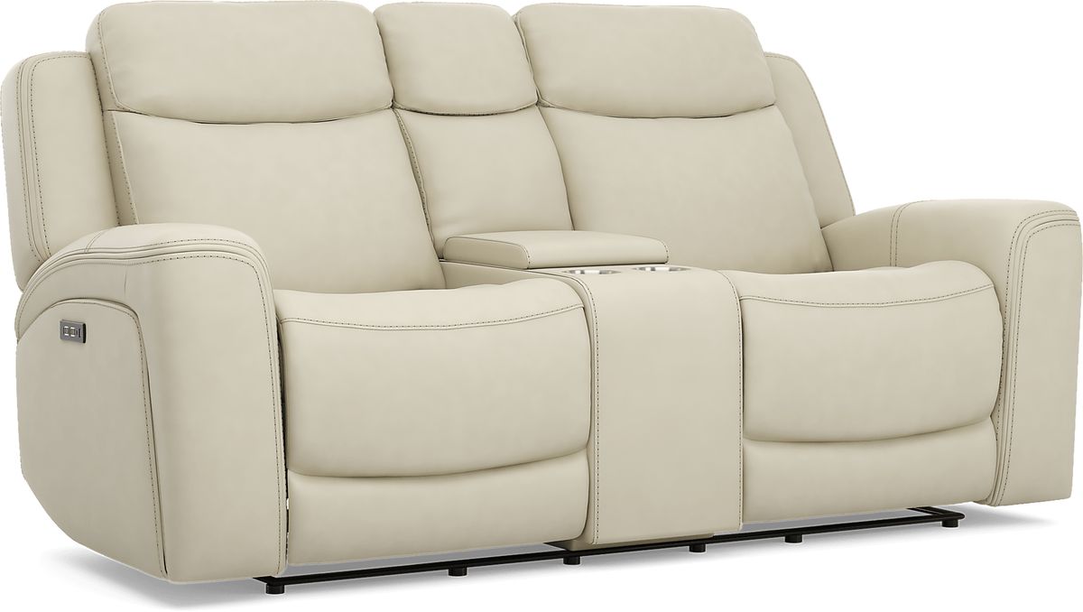 Drew & Jonathan Davidson Platinum Beige Leather Dual Power Reclining ...