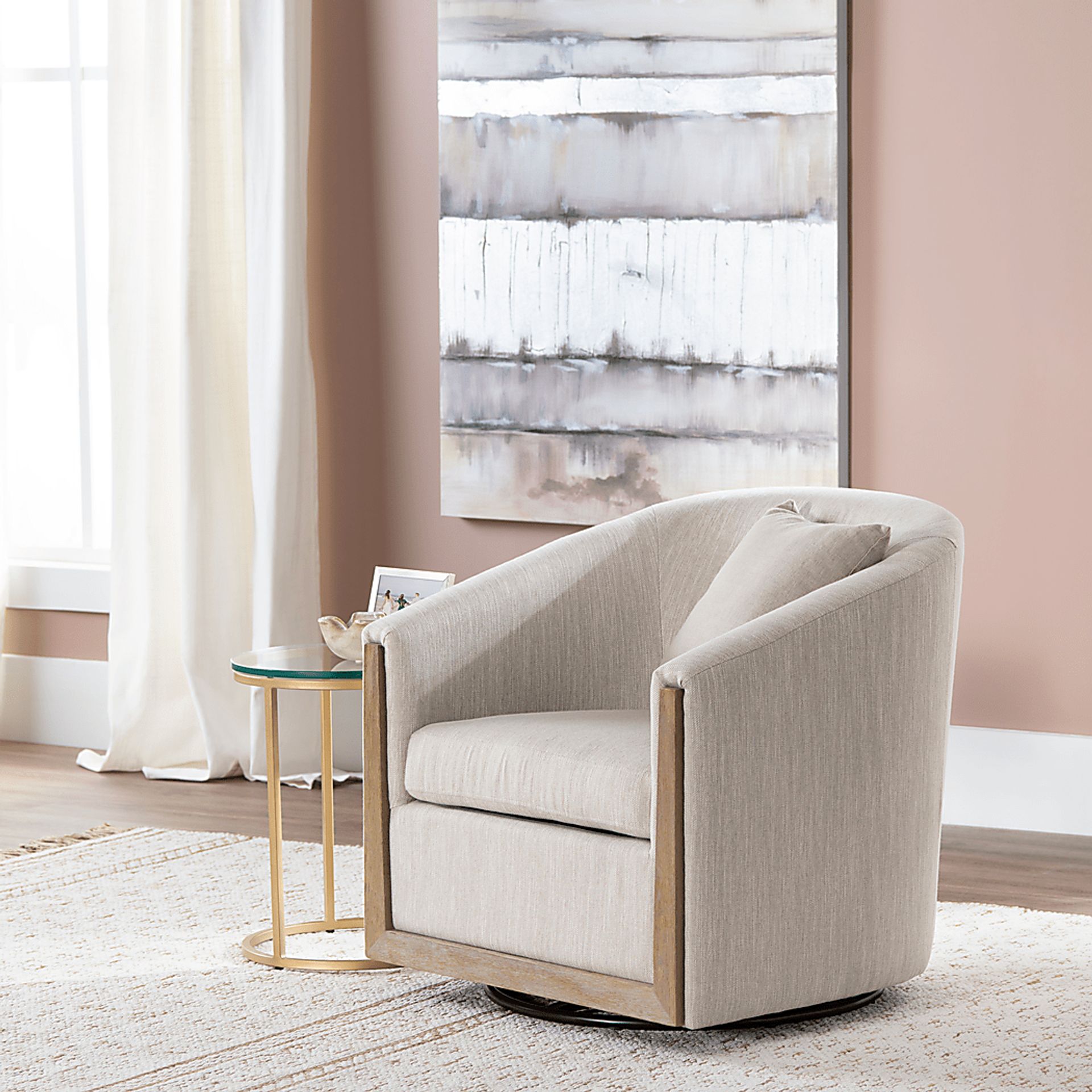 Davies Beige Swivel Accent Chair - Image 3