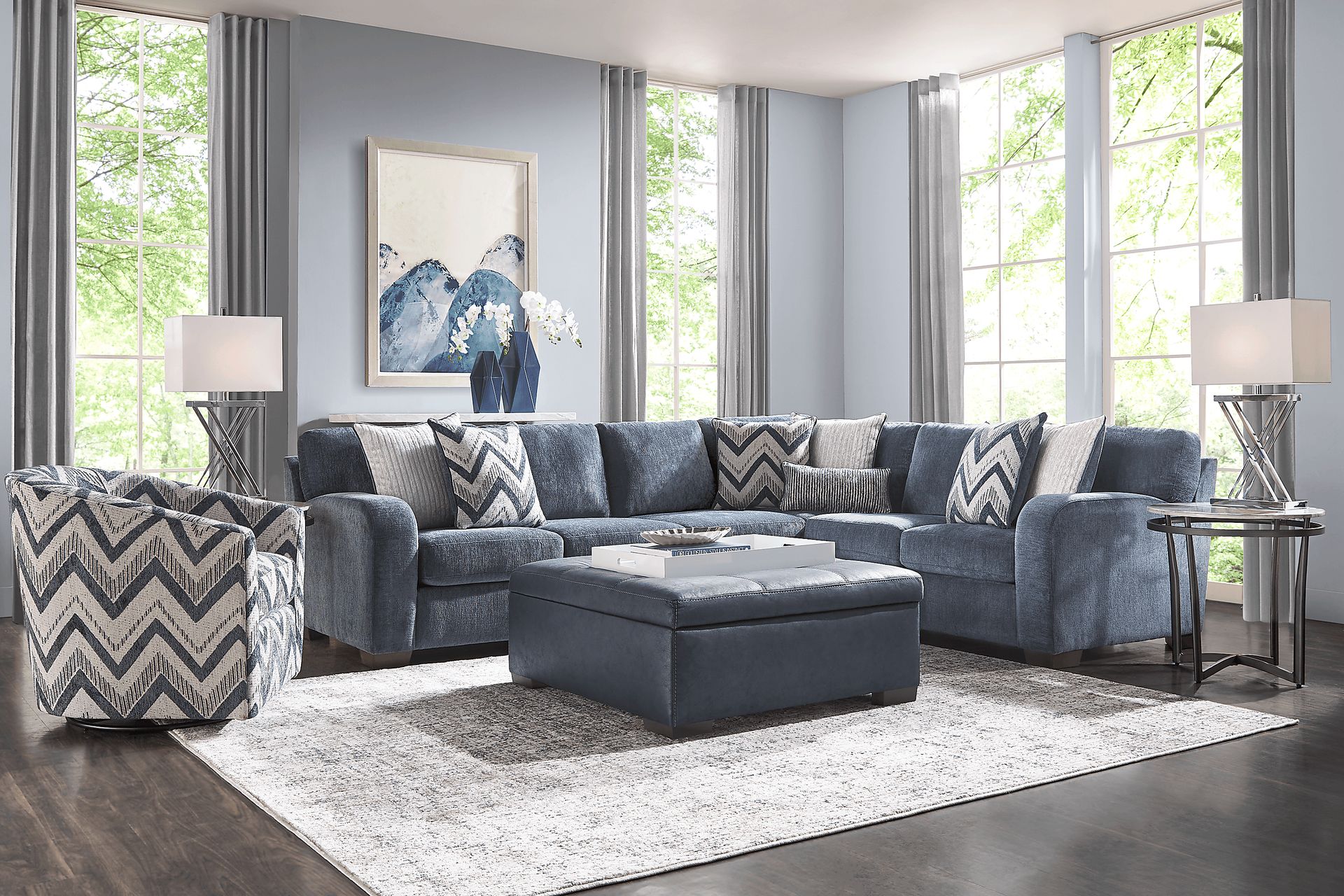 Davilla Blue 3 Pc Sectional Living Room - Image 1