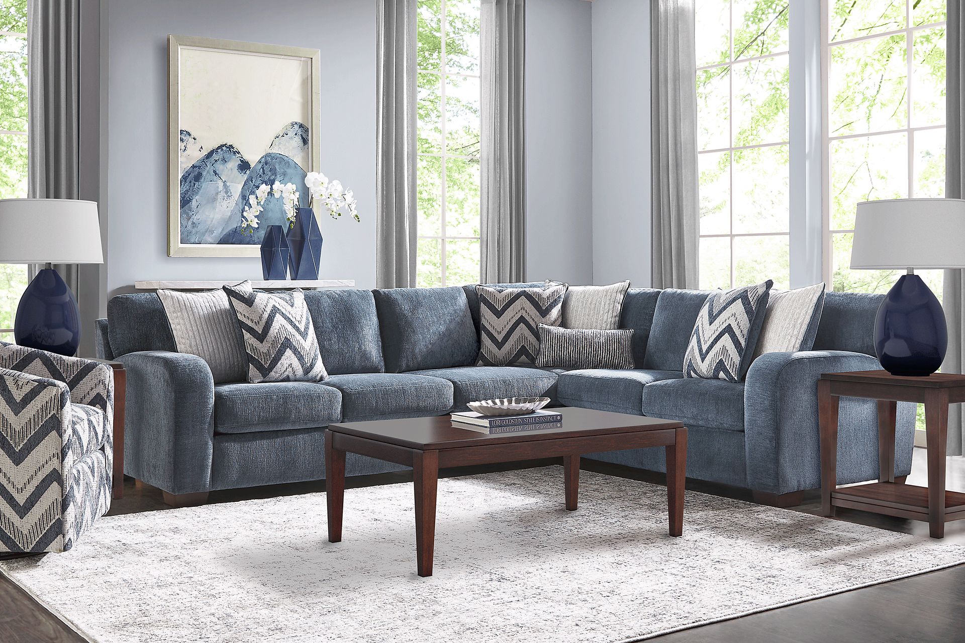Davilla Blue 5 Pc Sectional Living Room - Image 1