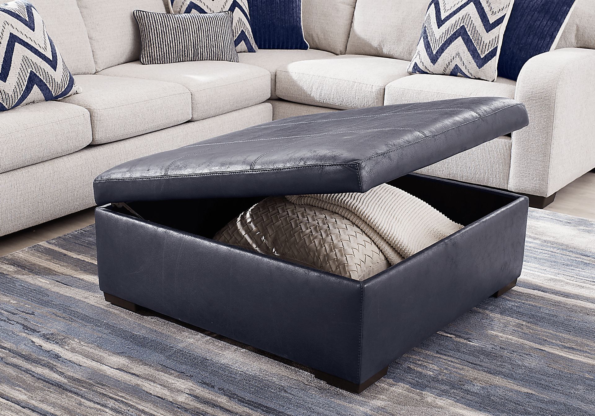 Davilla Blue Storage Ottoman - Image 3