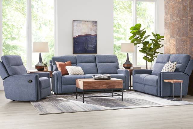 Davis Bay Blue 2 Pc Living Room with Reclining Sofa - Thumbnail - Image 1