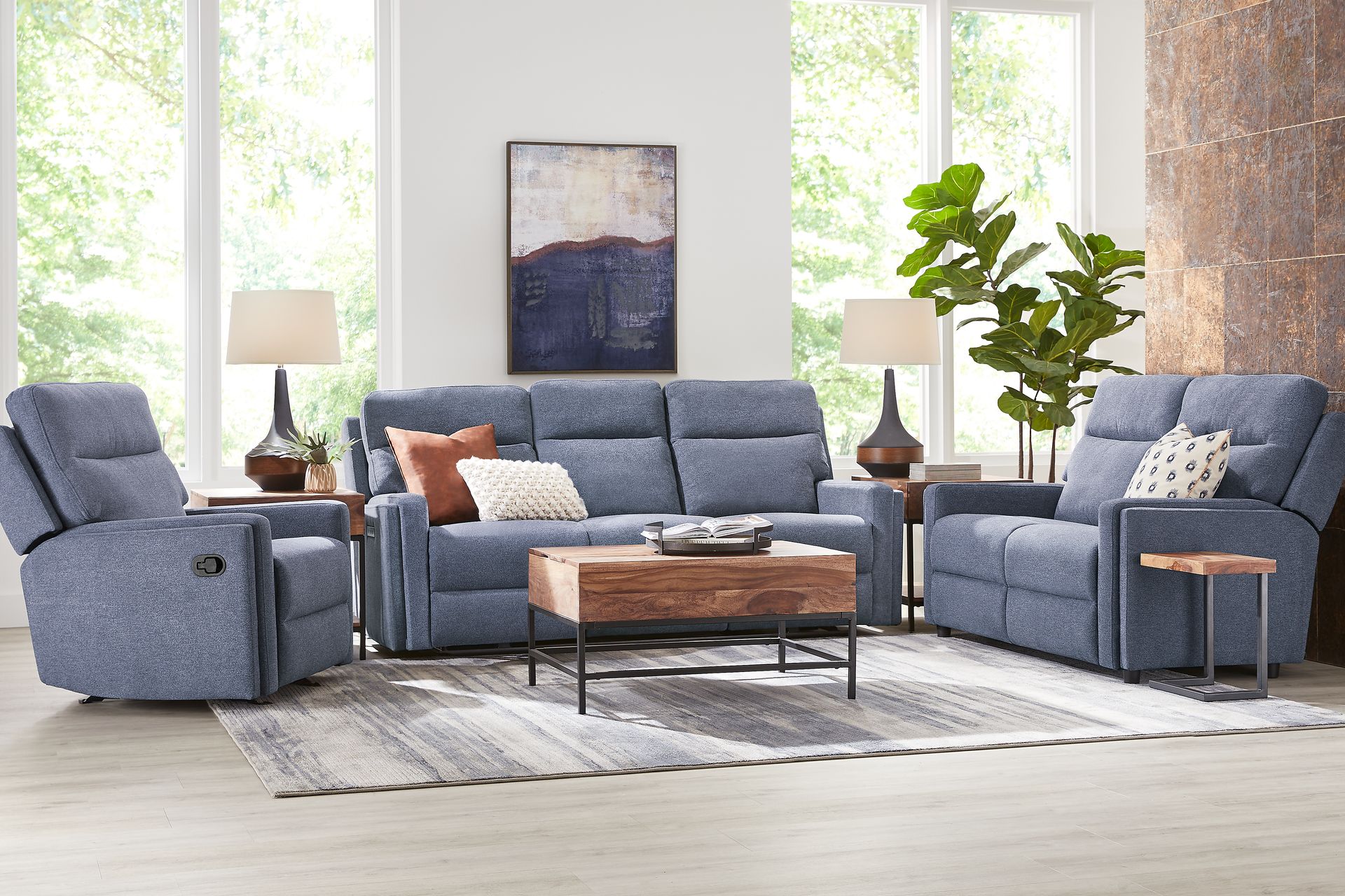 Davis Bay Blue 2 Pc Living Room with Reclining Sofa - Image 1