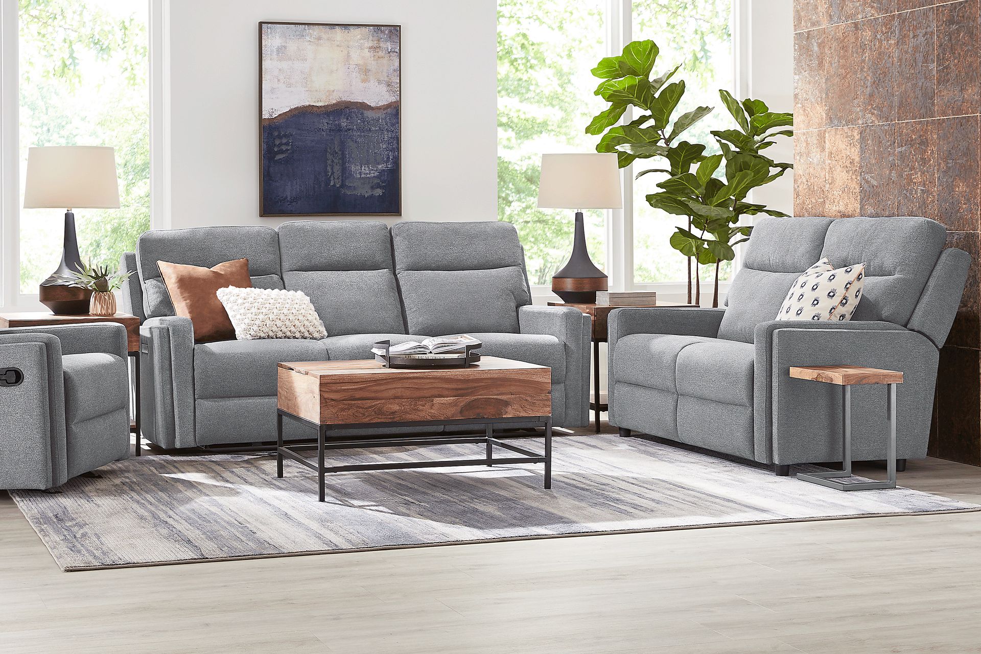 Davis Bay Gray 5 Pc Living Room with Reclining Sofa - Image 1