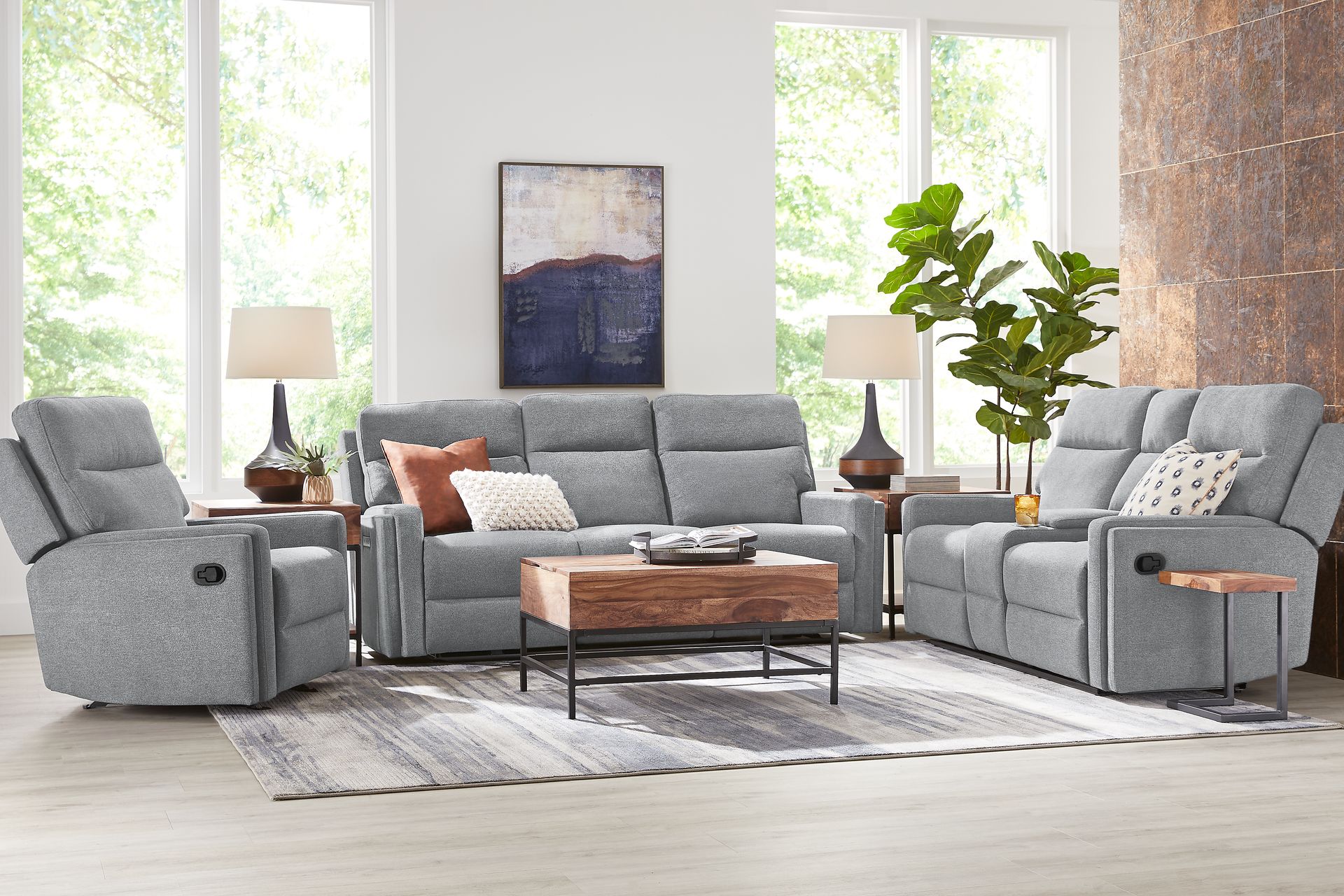 Davis Bay Gray 8 Pc Living Room with Dual Power Reclining Sofa - Image 1