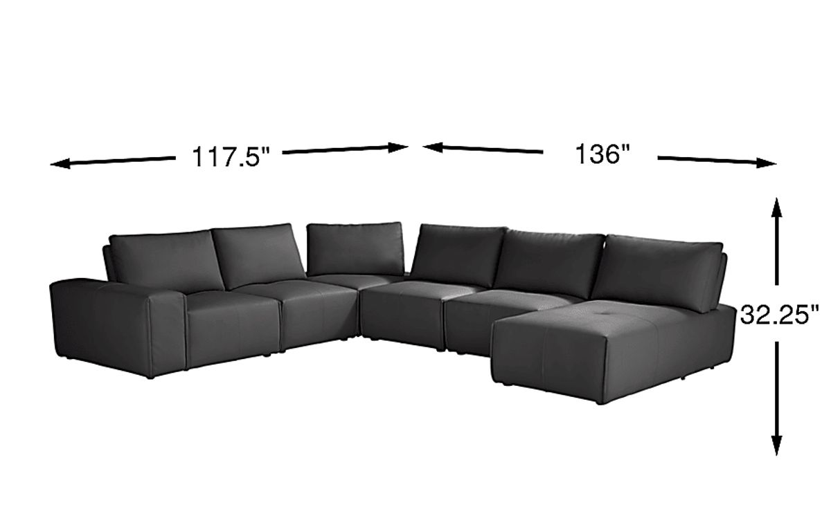 Davis Park Black Polyurethane Fabric 6 Pc With Chaise Right Sectional