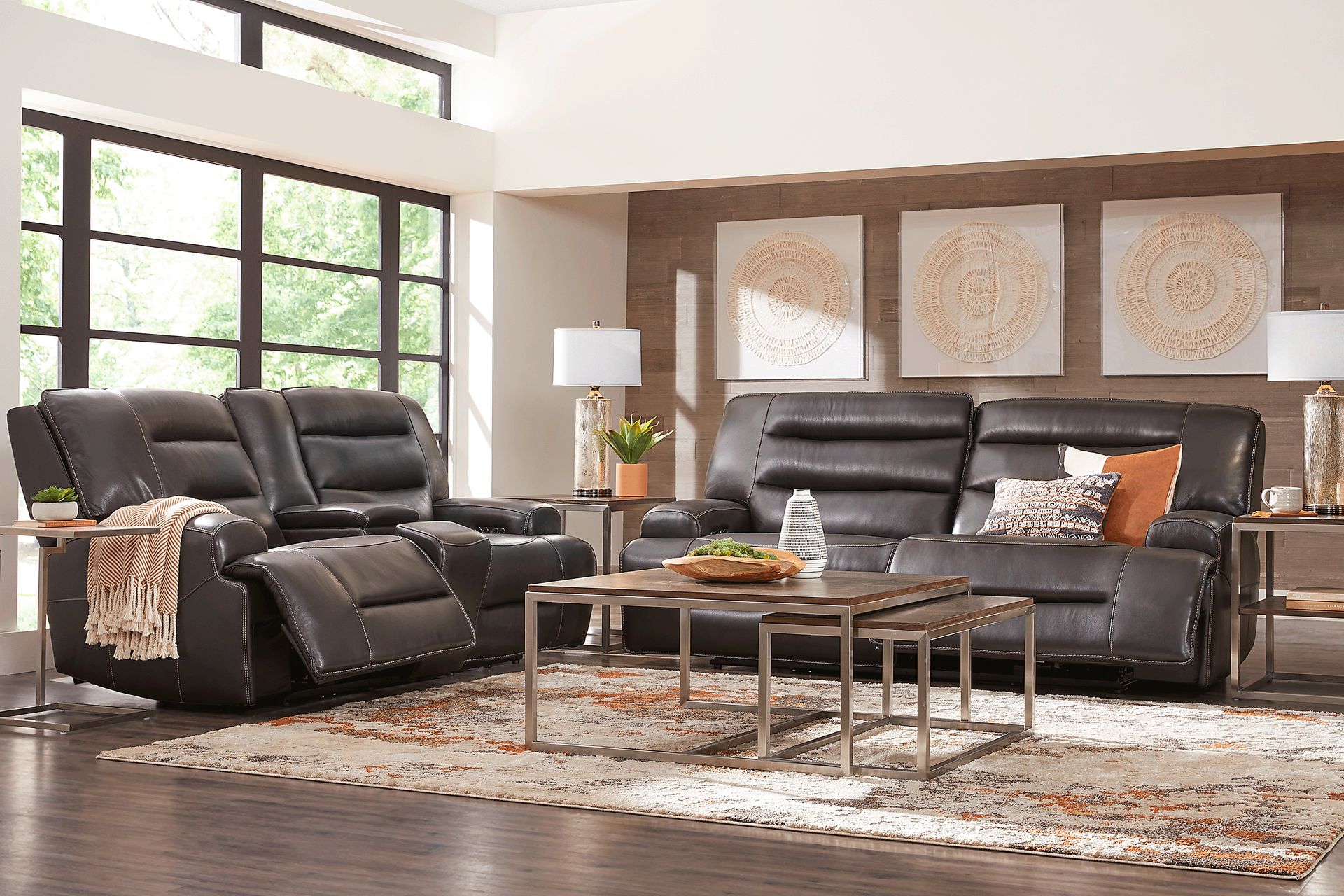 Davoli Black Leather 3 Pc Dual Power Reclining Living Room - Image 1