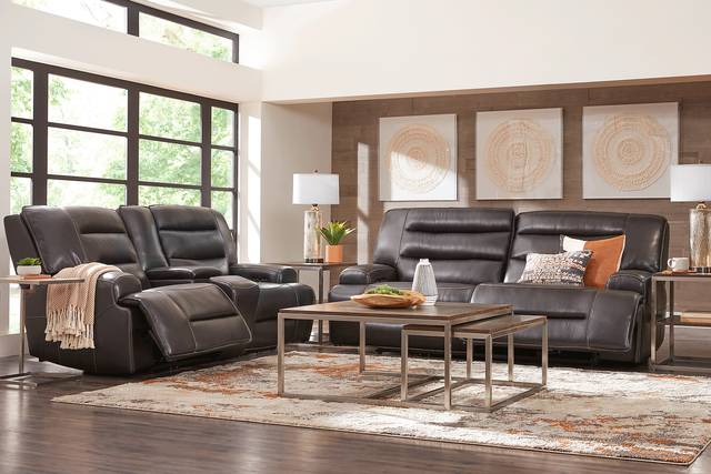 Davoli Black Leather 5 Pc Dual Power Reclining Living Room - Thumbnail - Image 1